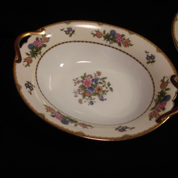 2 Vintage Noritake Oval n Round Serving Bowls in Elysian 10in Gold Trim - Picture 13 of 13